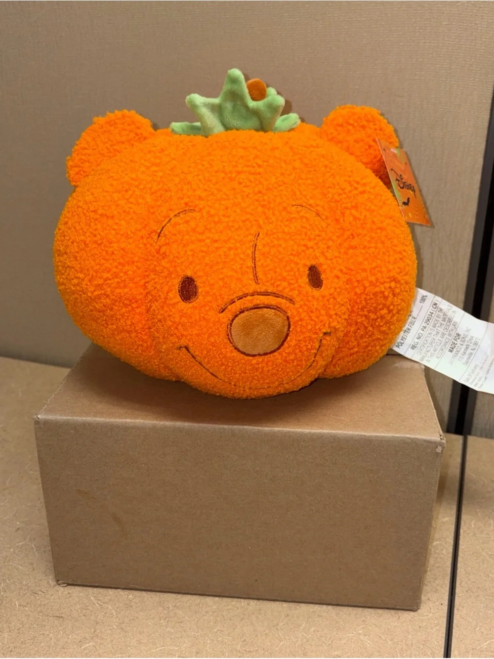 Disney Winnie the Pooh Pumpkin Plush Accent Pillow with Green Stem NWT
